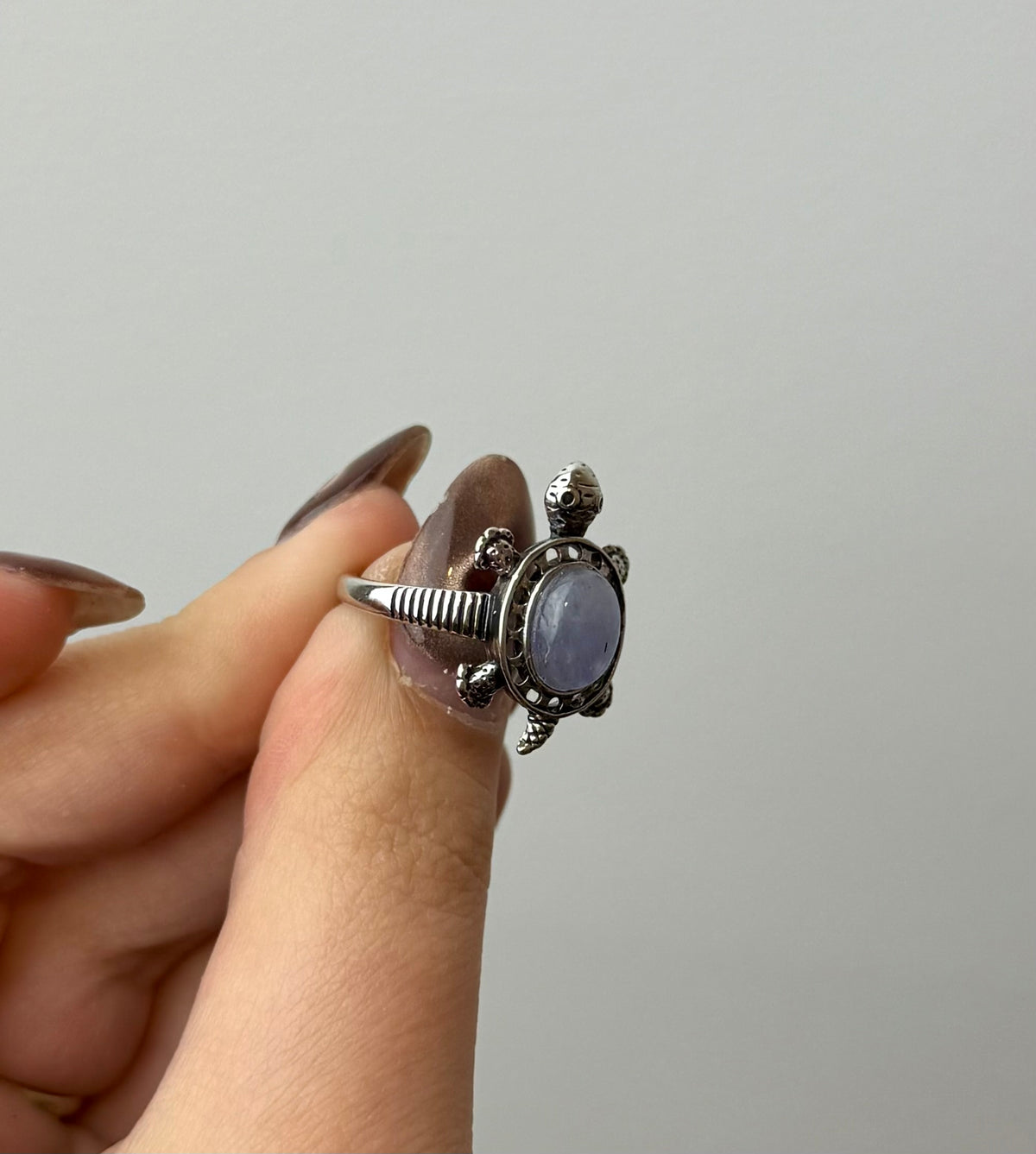 Blue kyanite turtle adjustable ring