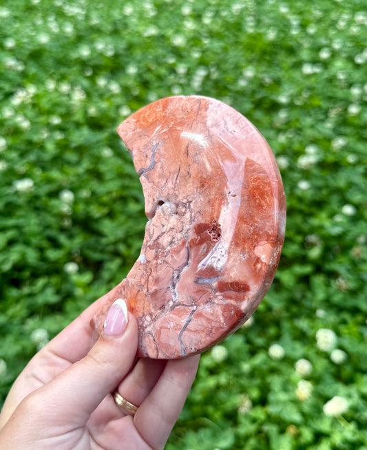 Pink cotton candy agate moon carving