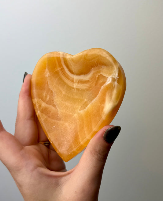 Orange calcite heart bowl
