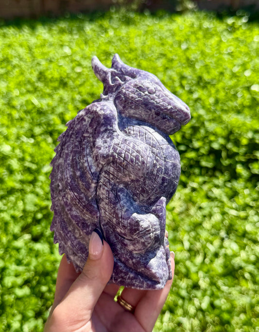 Lepidolite dragon carving