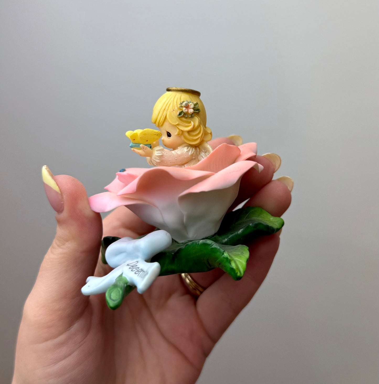 Precious moments December baby flower trinket figurine thrifted find ￼