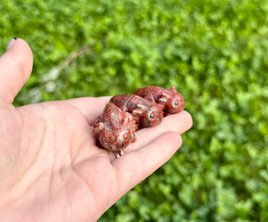 Brecciated jasper axolotl carvings