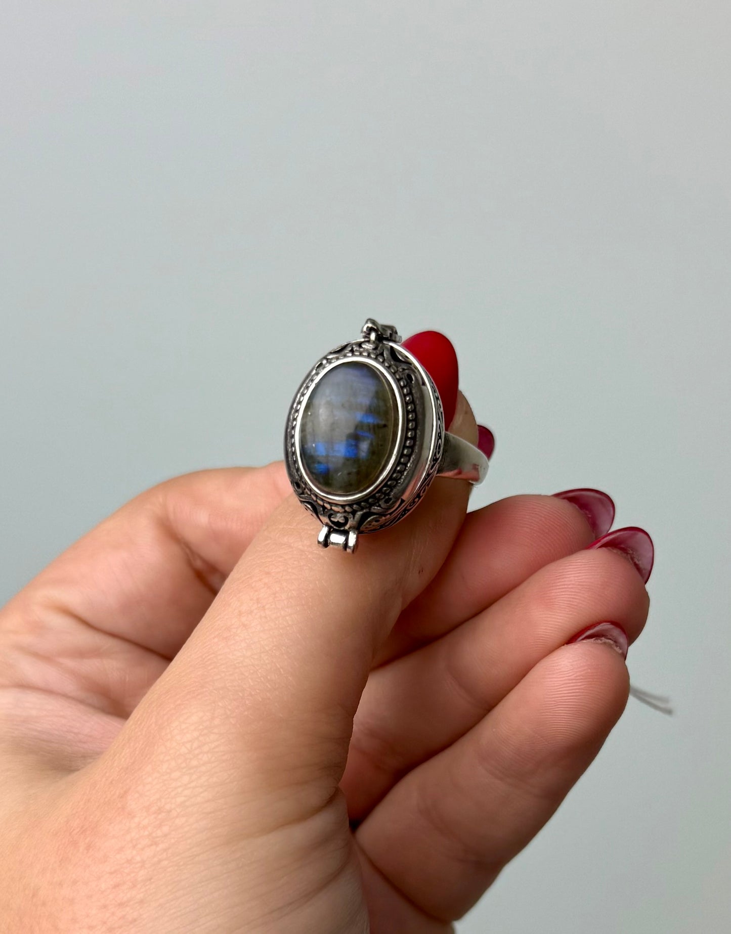 Labradorite locket adjustable ring