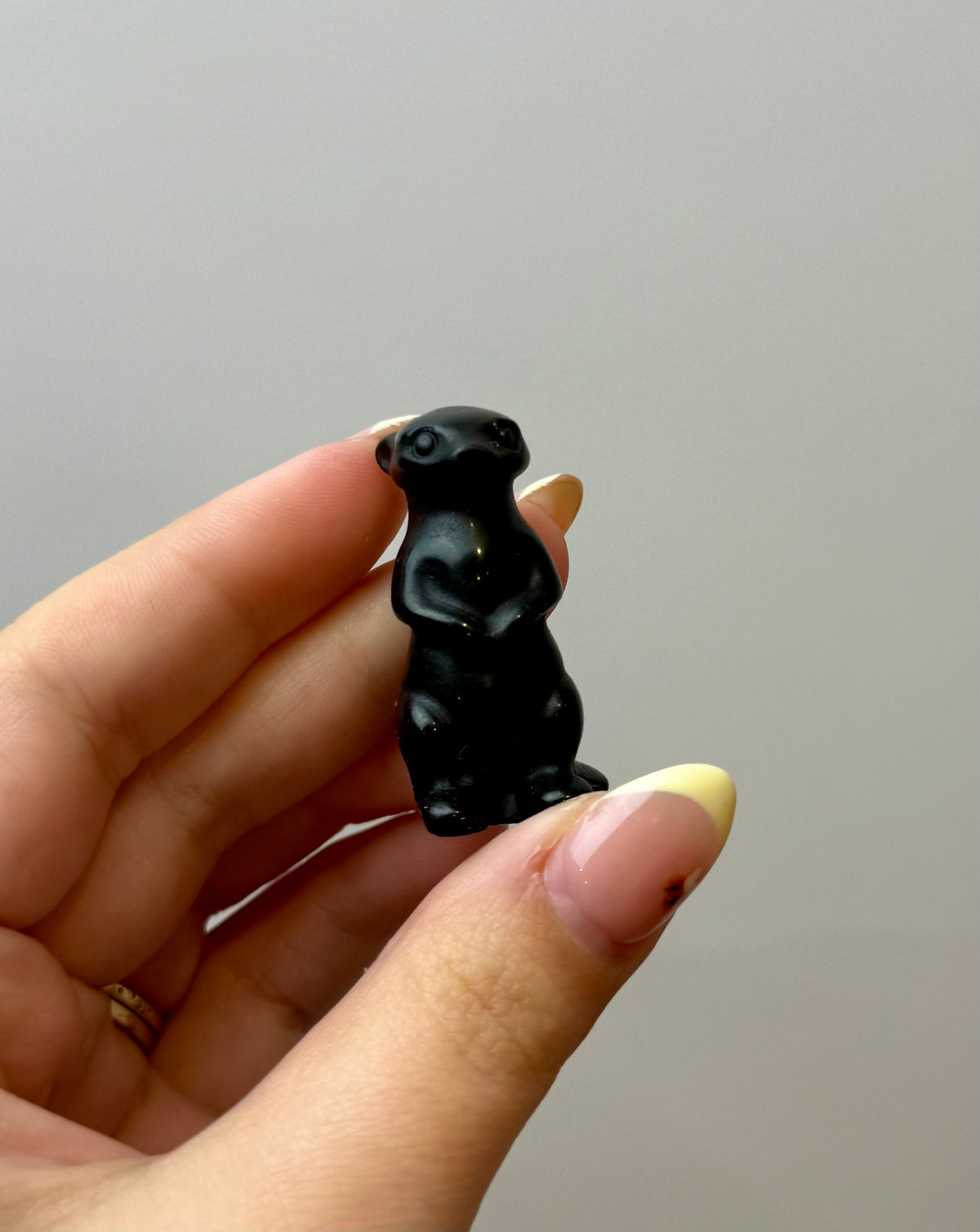 Obsidian meerkat carving