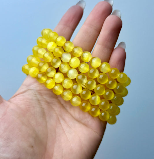 Dyed yellow satin spar bracelets
