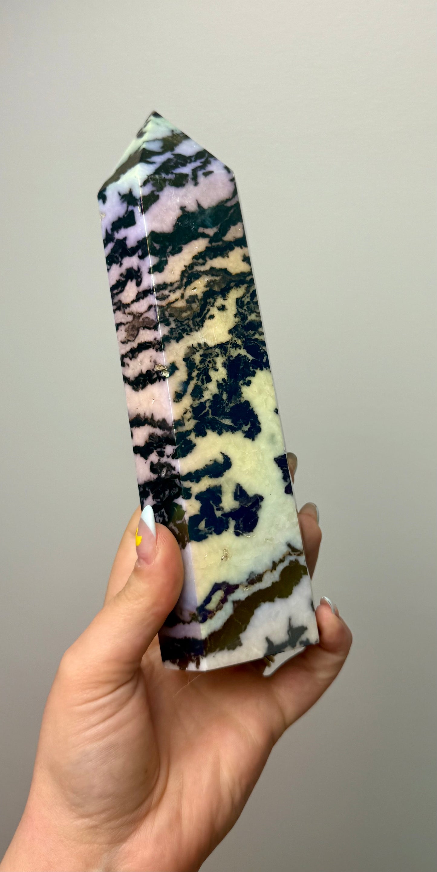 Aura coated altered zebra jasper tower