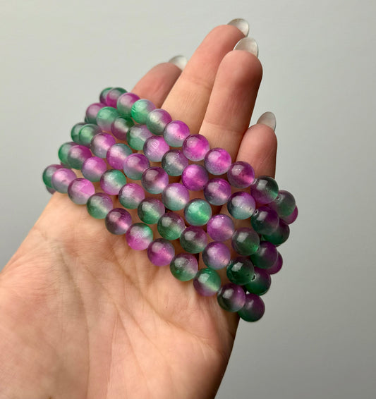 Dyed purple green satin spar bracelets