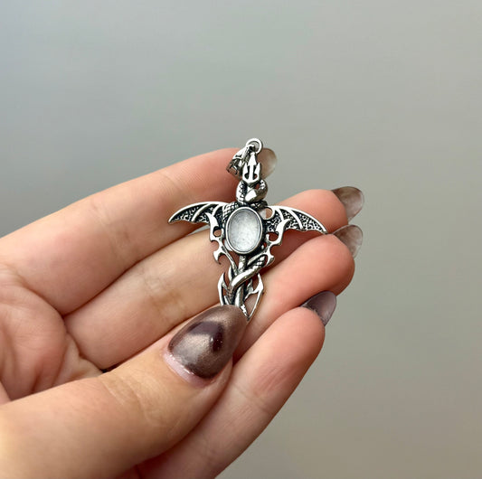 Moonstone bat wing pendant