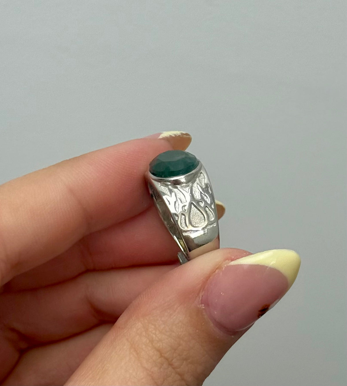 Moss agate adjustable ring