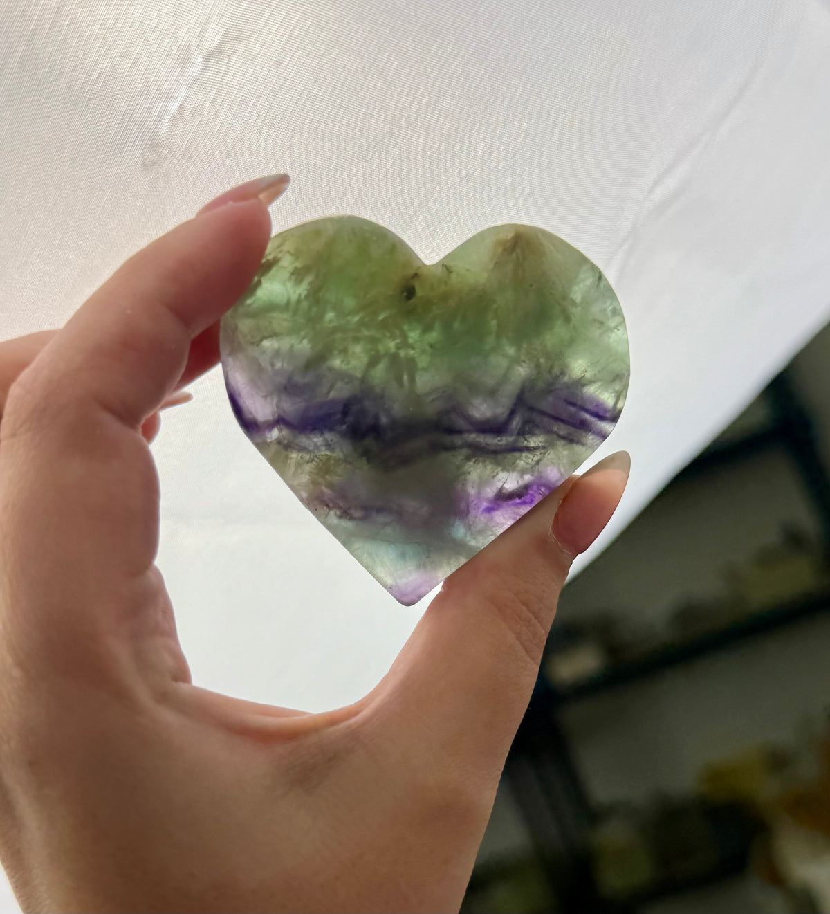 Feather fluorite heart carvings
