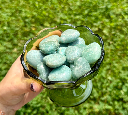 Amazonite heart carvings