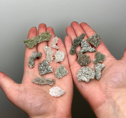 Green apophyllite crust specimens