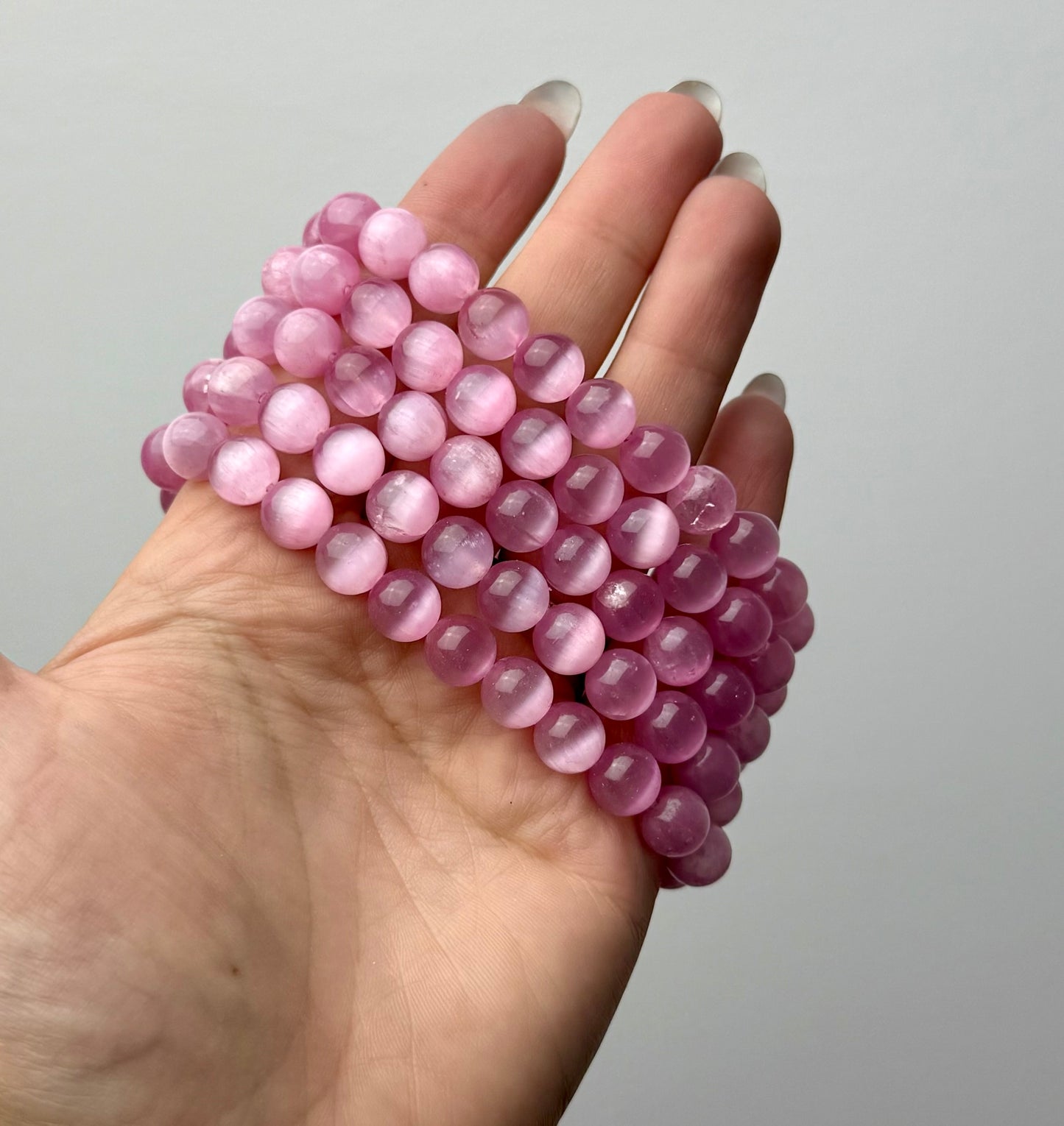 Dyed pink satin spar bracelets