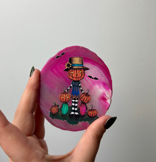 Dyed agate pumpkin scarecrow slab