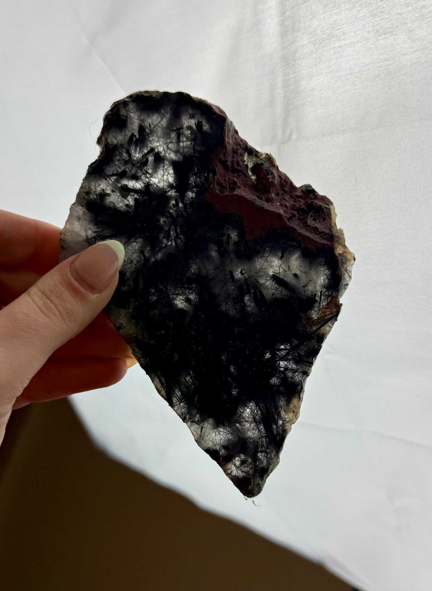 Black tourmaline in quartz slab