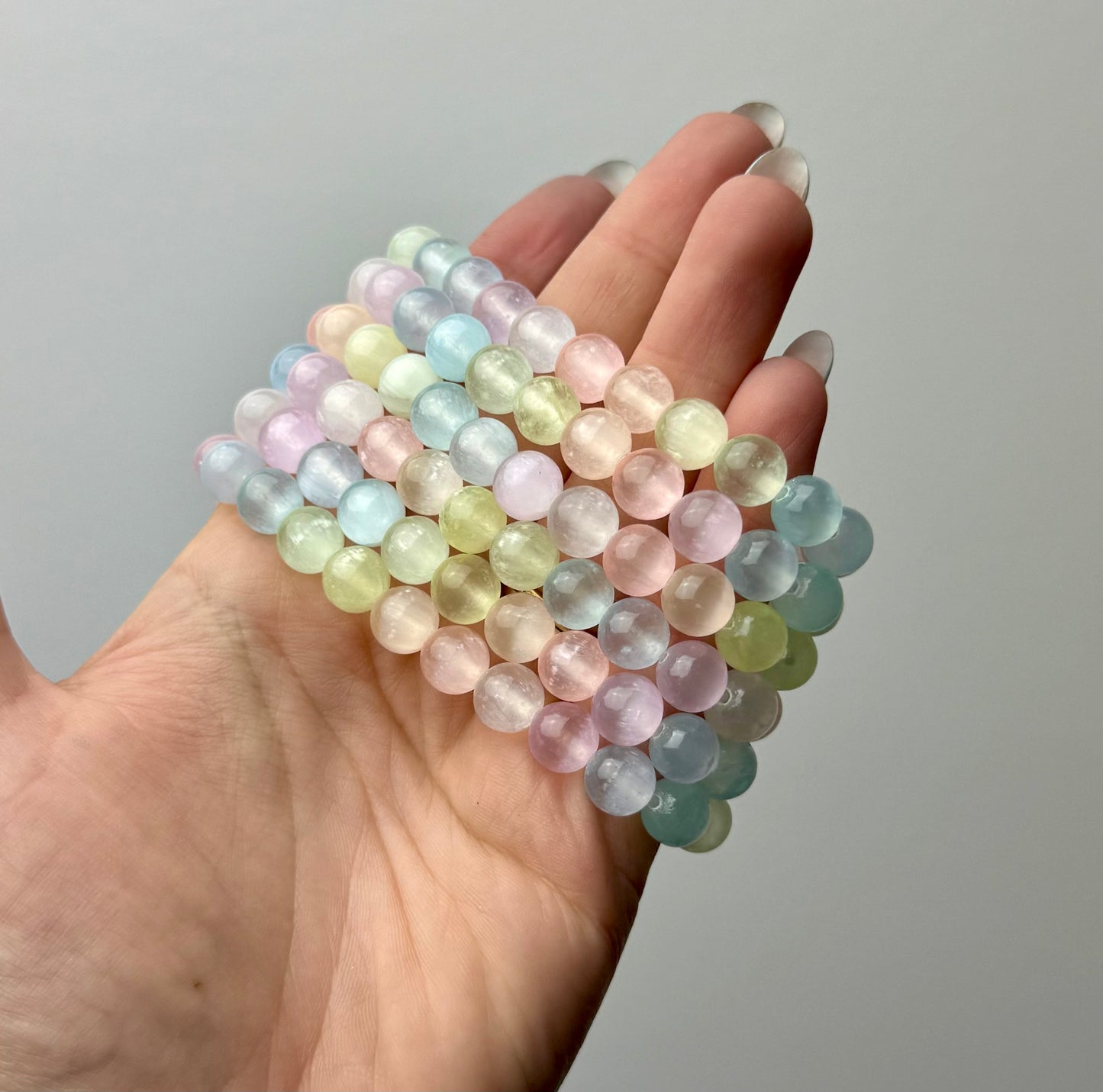 Dyed pastel rainbow satin spar bracelets