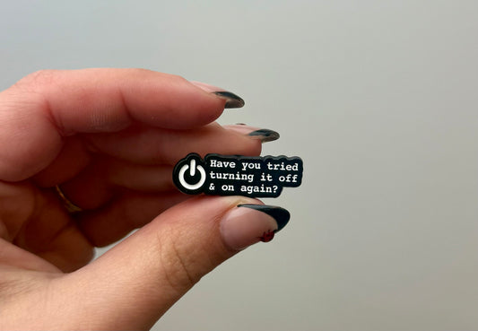 Off & on again enamel pin