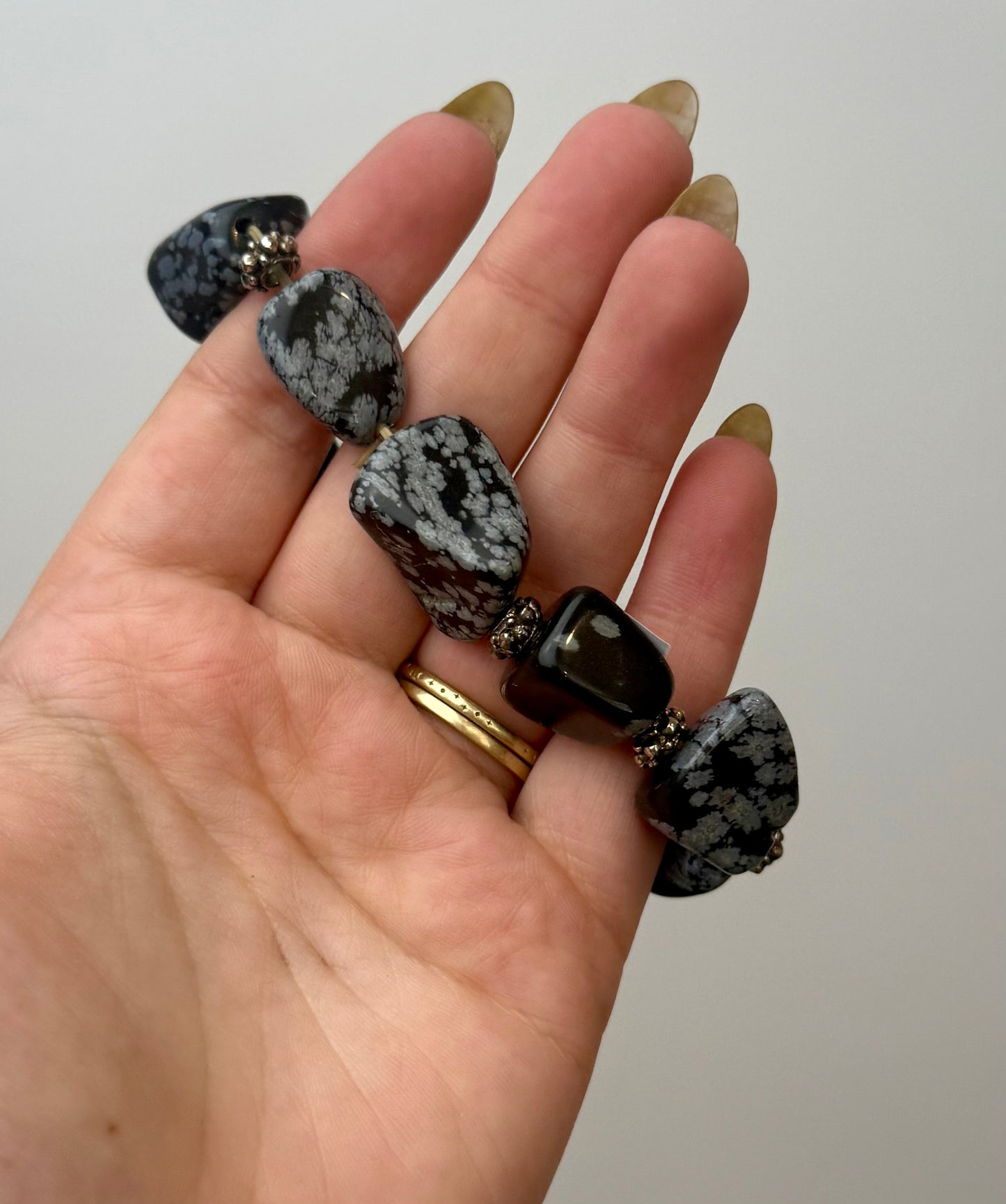 Snowflake obsidian tumble bracelet thrifted find