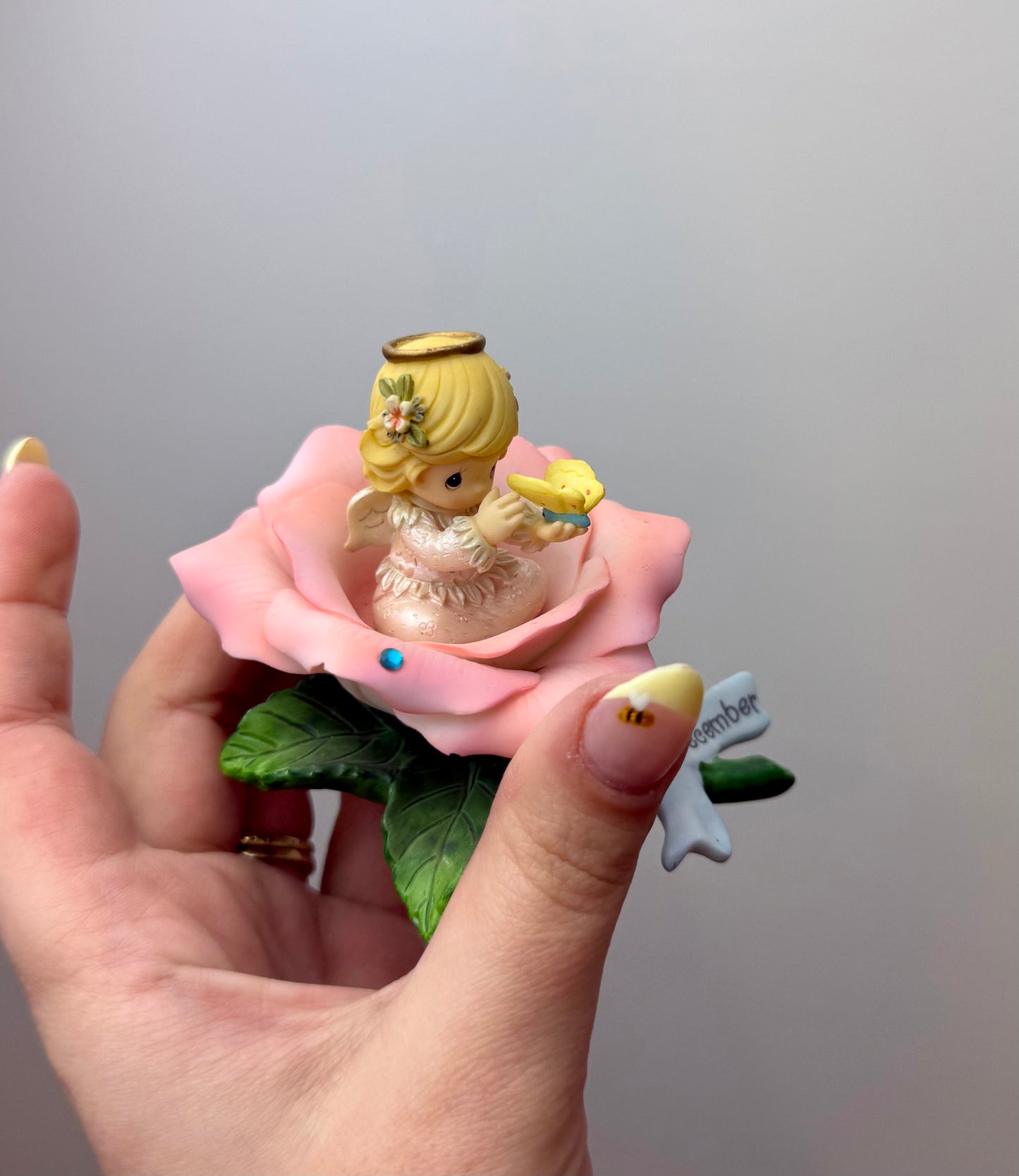 Precious moments December baby flower trinket figurine thrifted find ￼