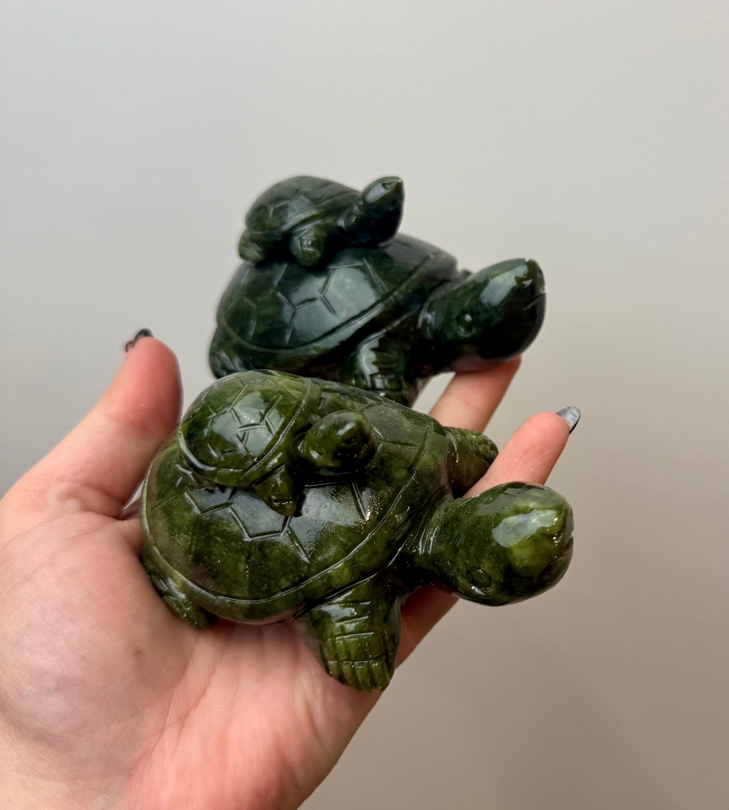 Jade turtle with baby carvings