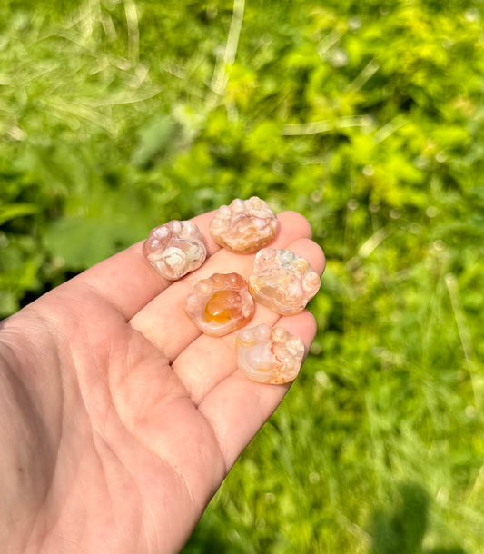 Flower agate paw print carvings
