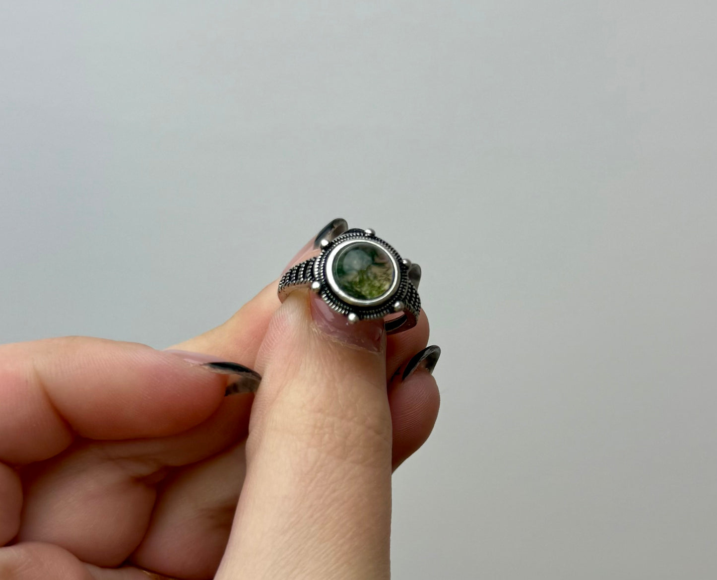 Moss agate adjustable ring