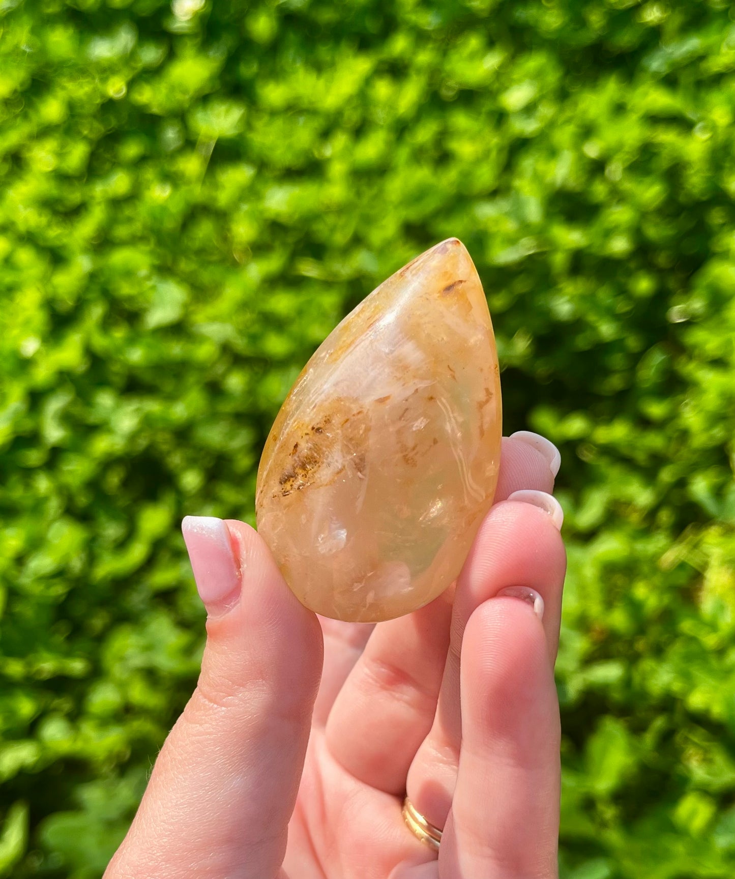 Golden healer rose quartz teardrop carvings