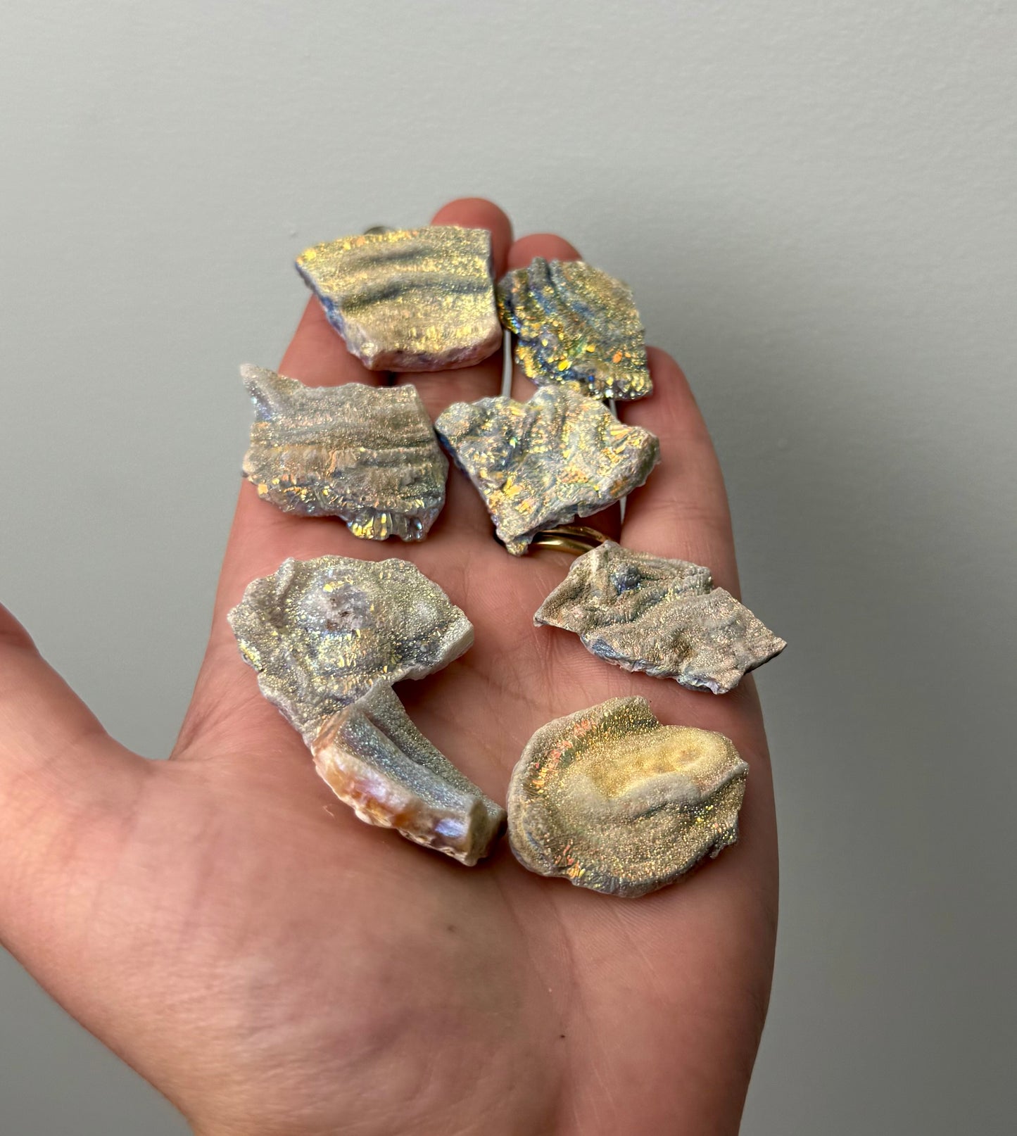 Altered material aura chalcedony specimens