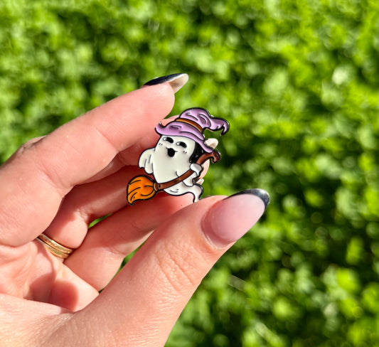 Ghost witch enamel pin