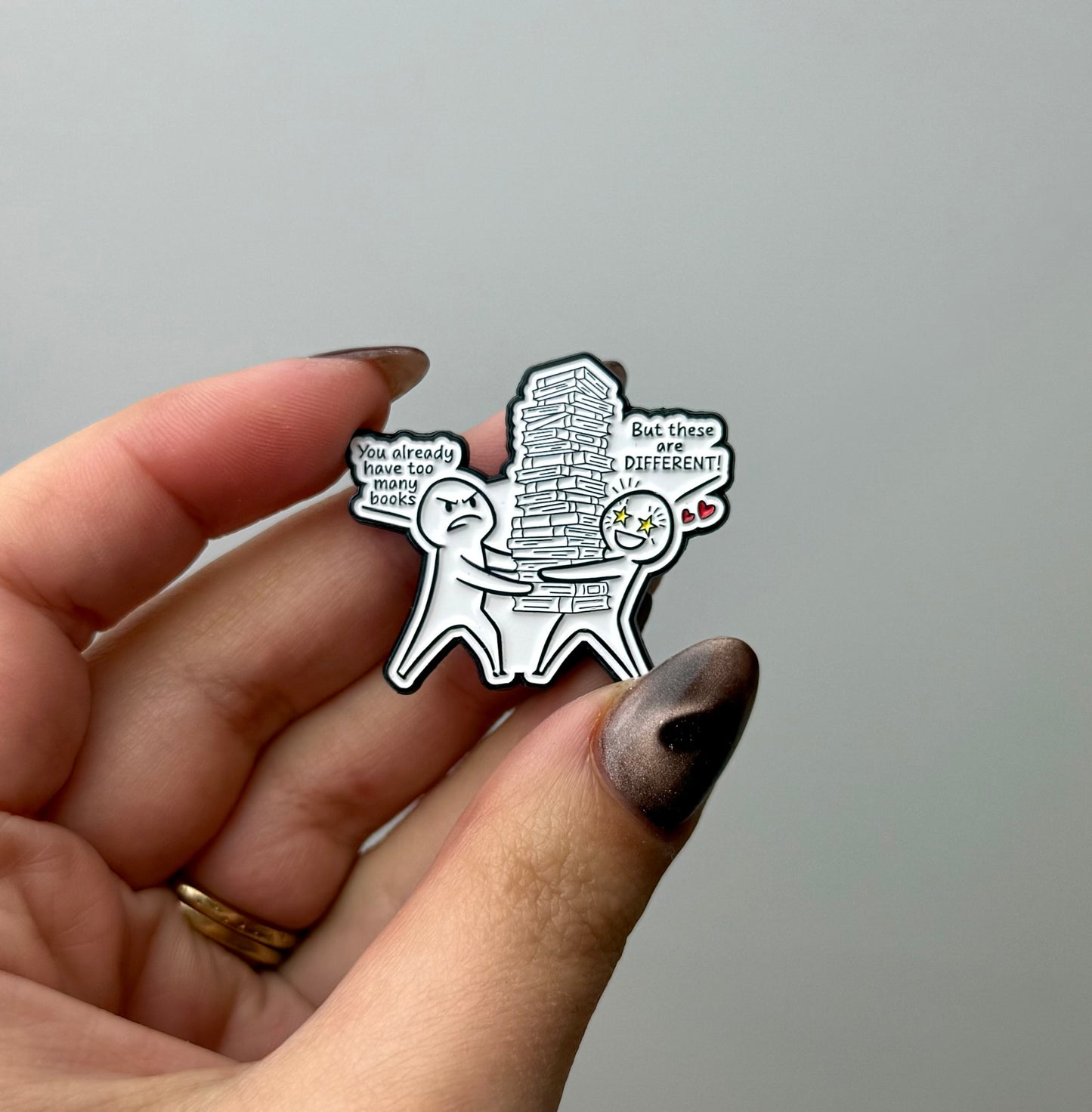Too many books enamel pin