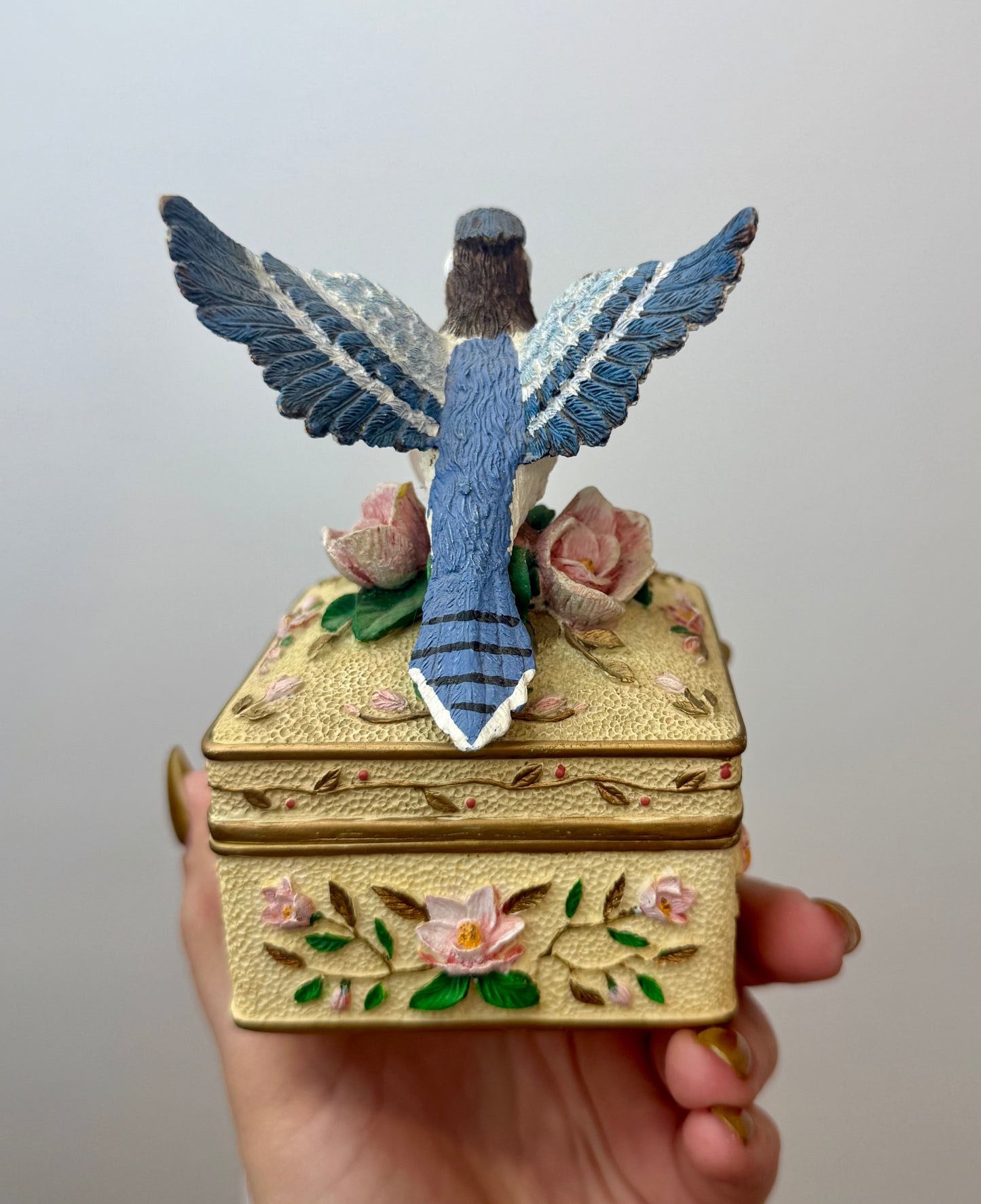 Blue jar bird music box thrifted find