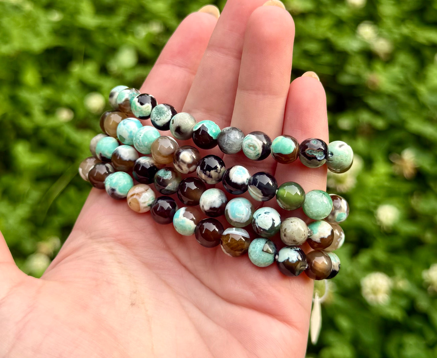 Minty green dyed orca agate bracelets