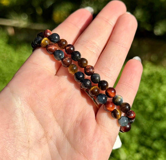6mm dyed rainbow tigers eye bracelets