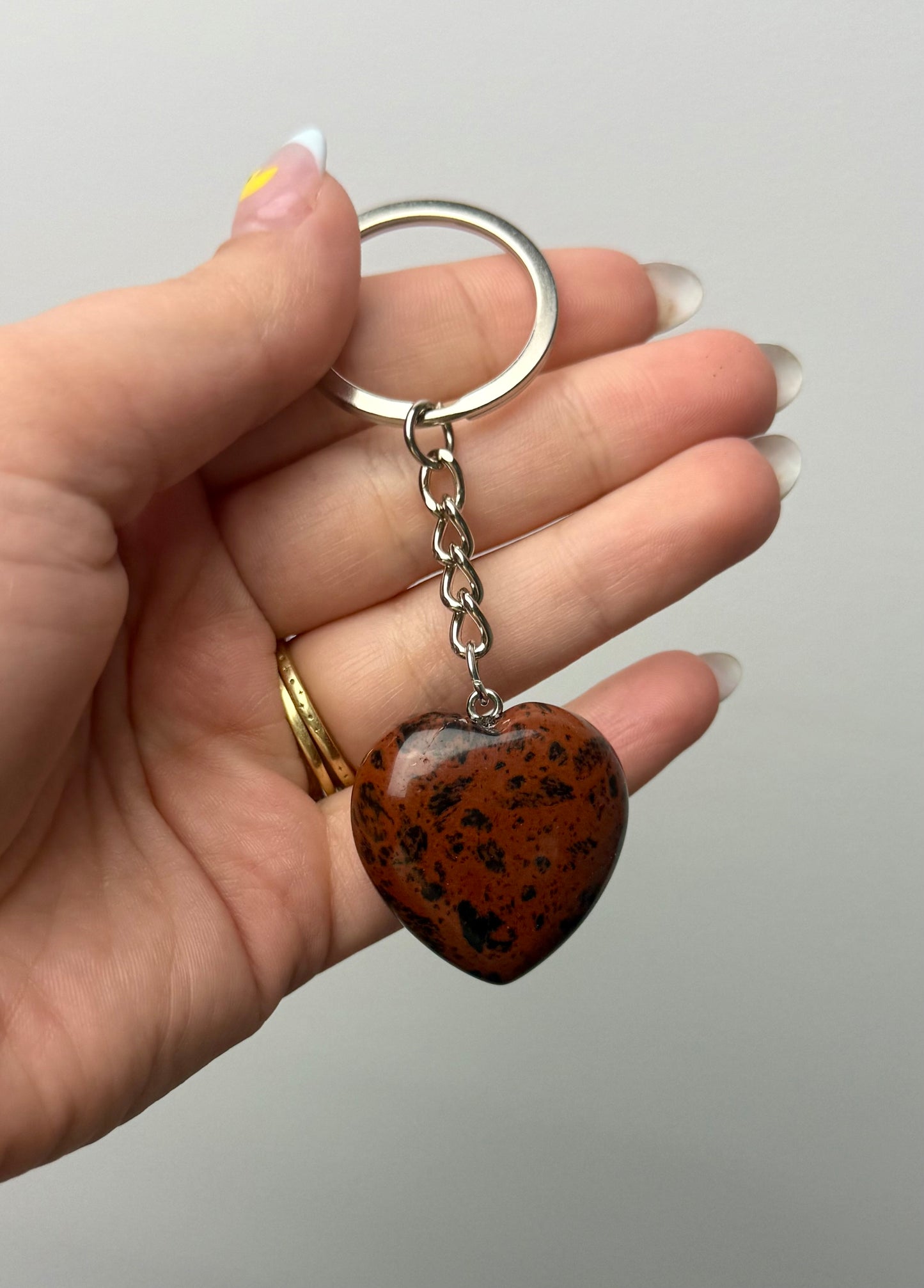 Mahogany obsidian heart keychain￼