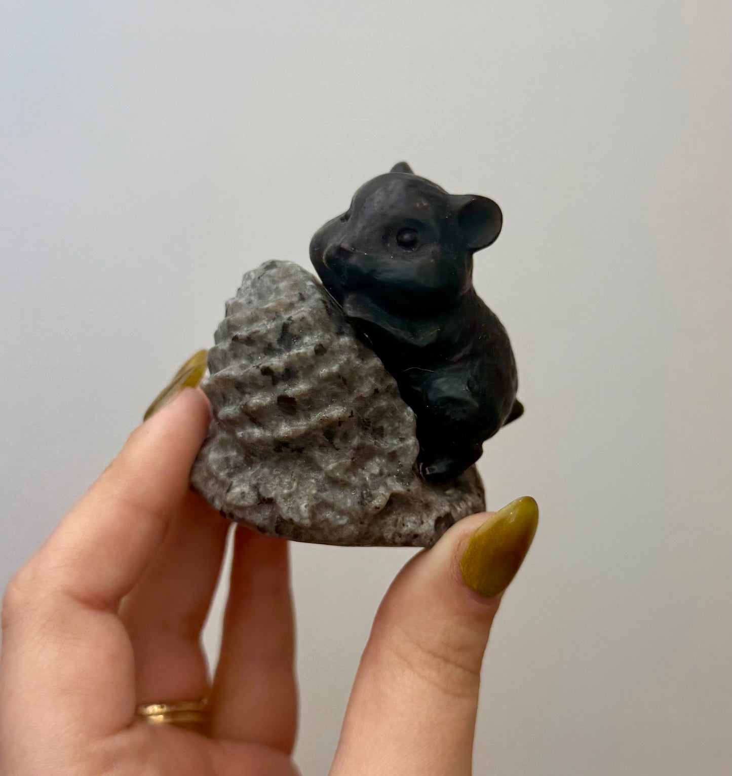 Hamster with pinecone carving