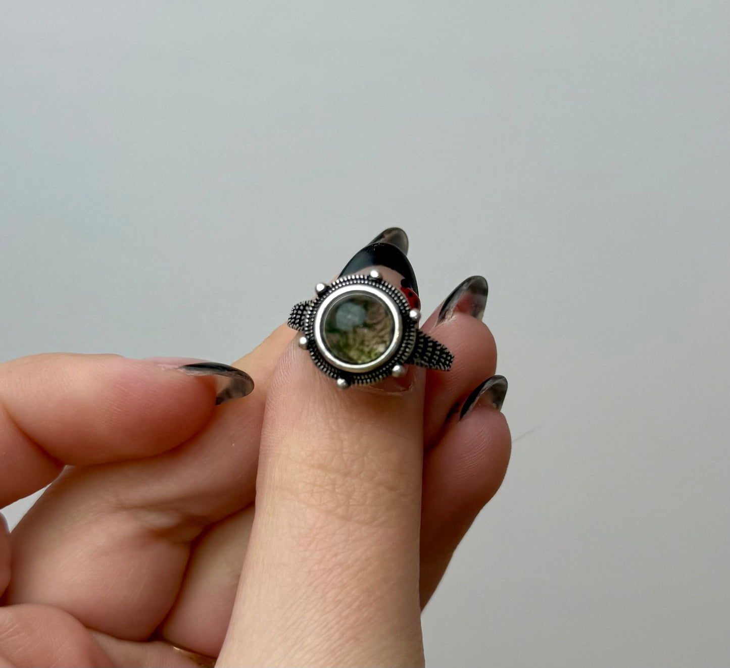 Moss agate adjustable ring