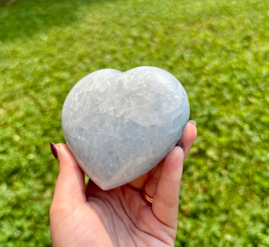 Blue calcite heart carving