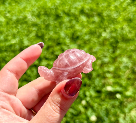 Strawberry Quartz turtle carving