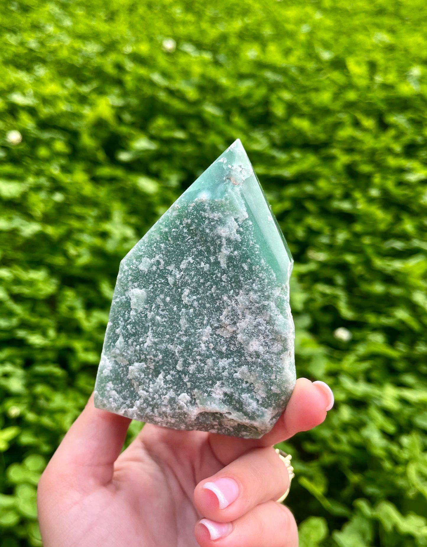 Large green aventurine half raw