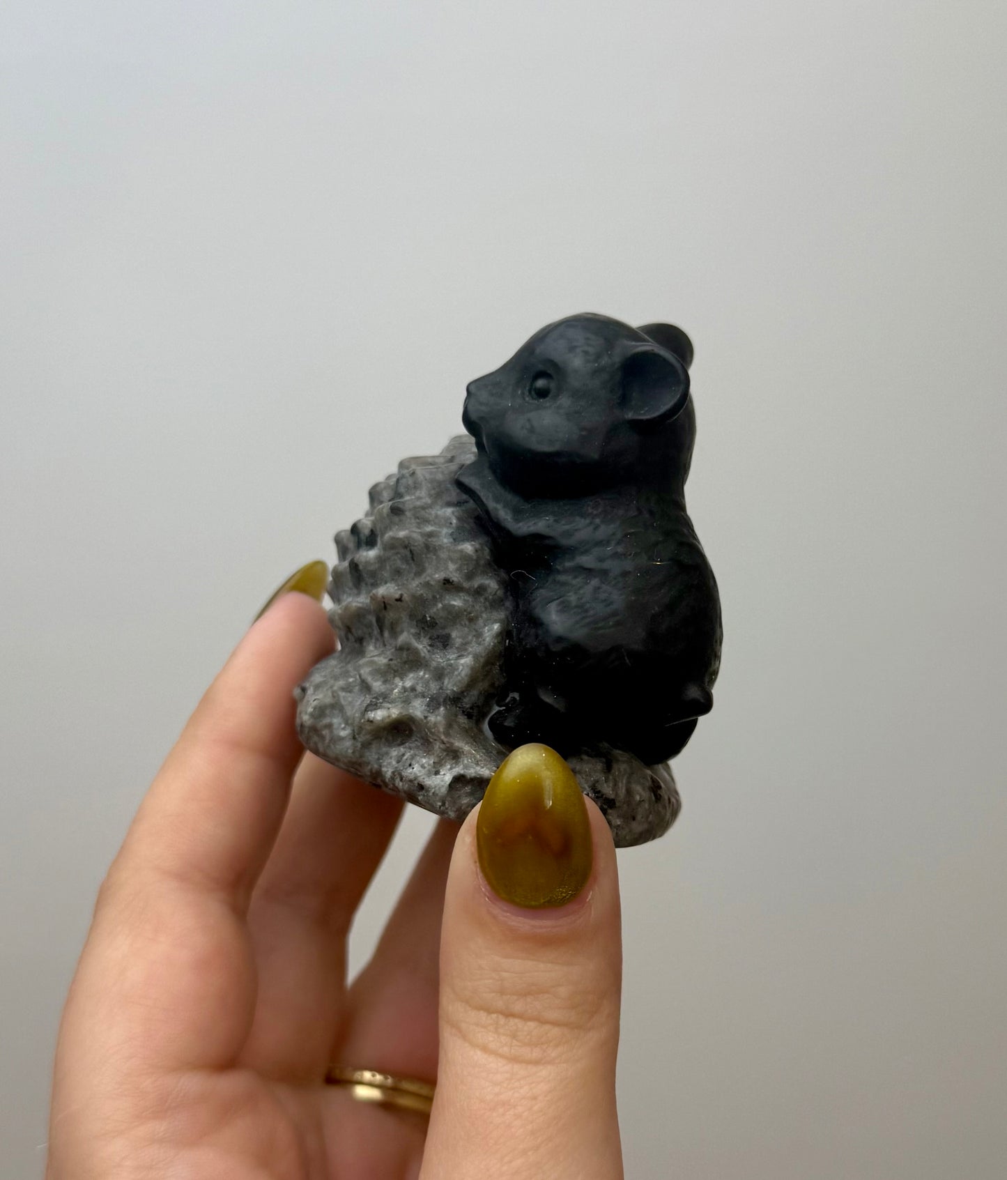 Hamster with pinecone carving