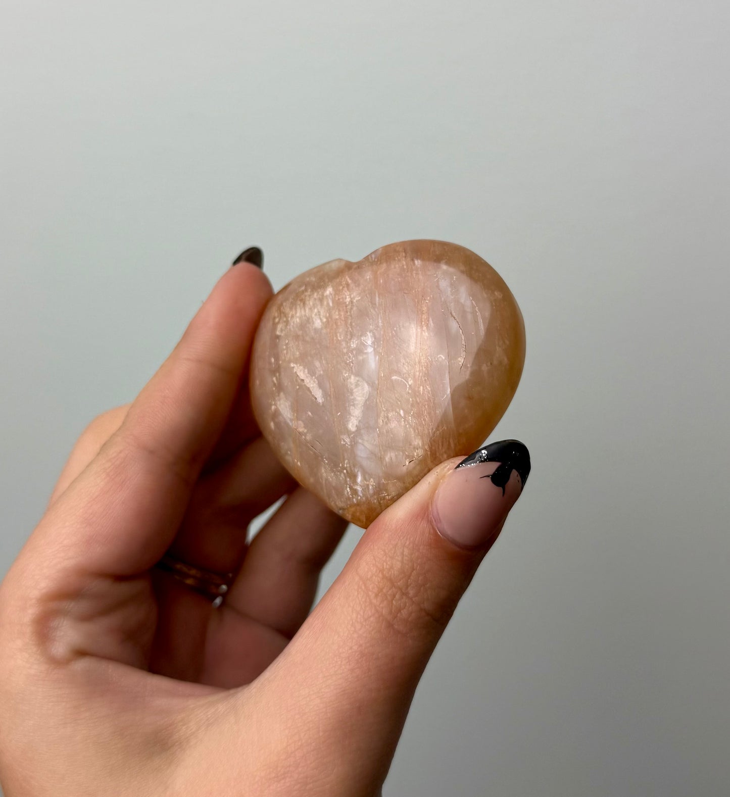 Peach moonstone heart carving