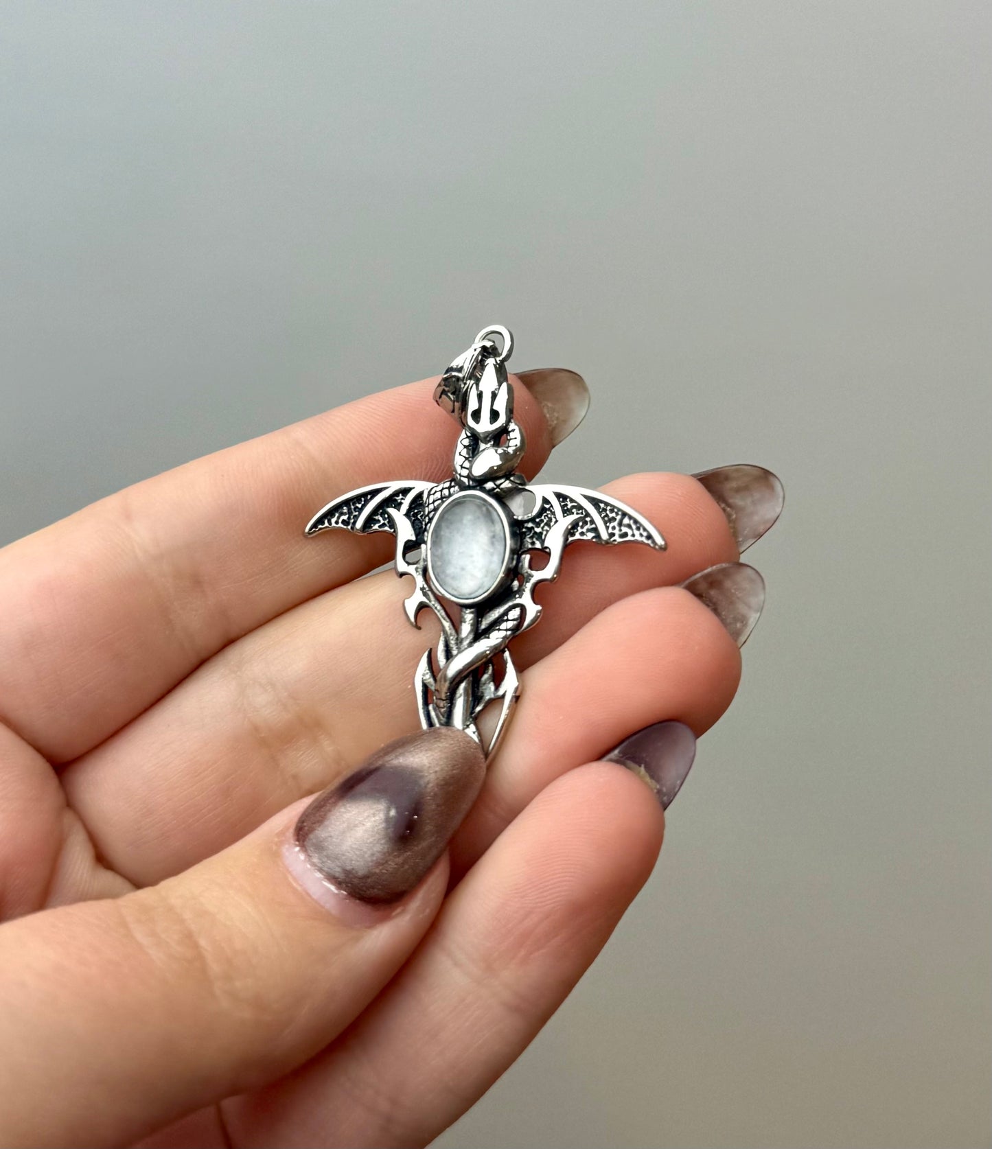 Moonstone bat wing pendant