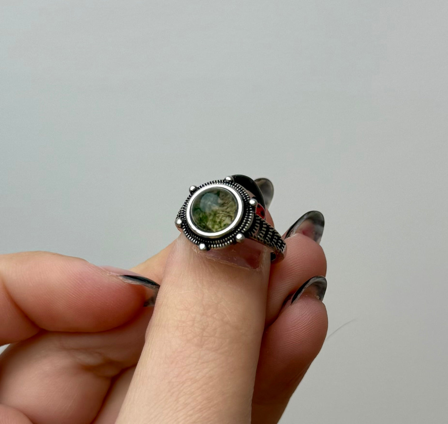 Moss agate adjustable ring