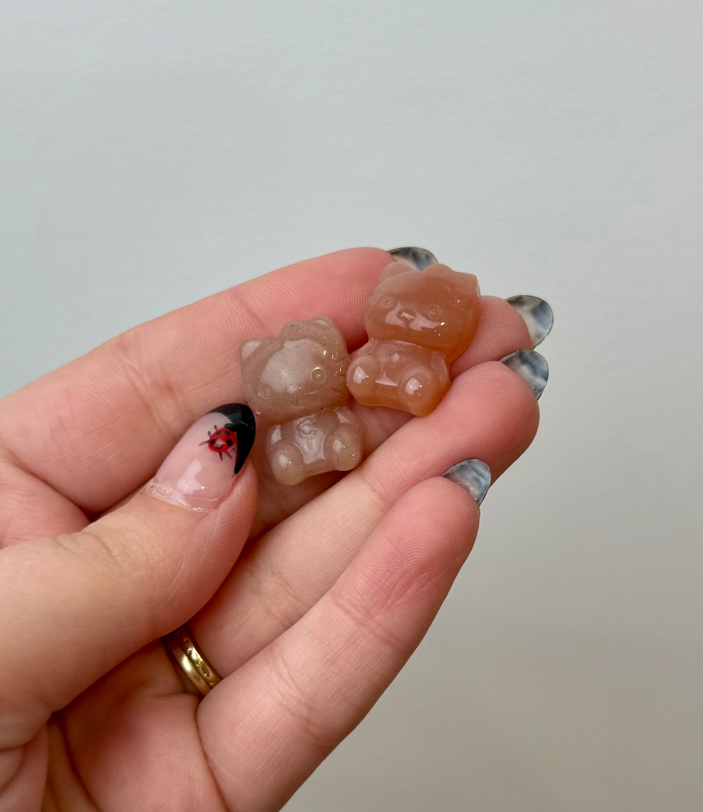 Peach moonstone sunstone hello kitty carvings