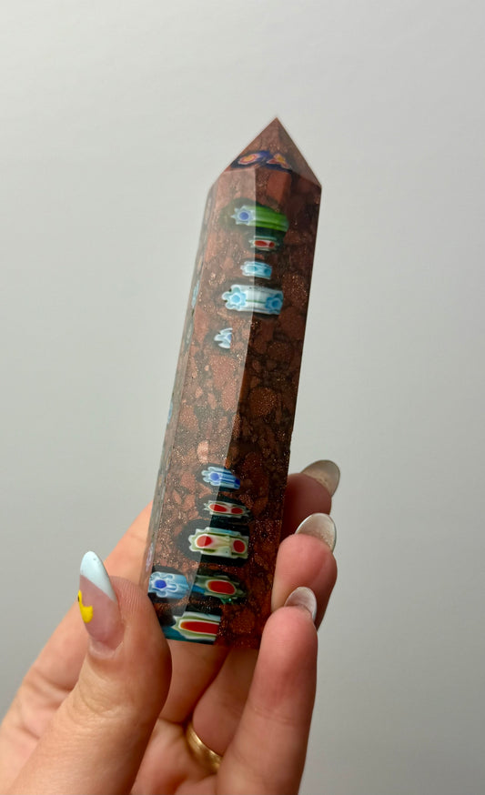 Glass goldstone mix man made tower