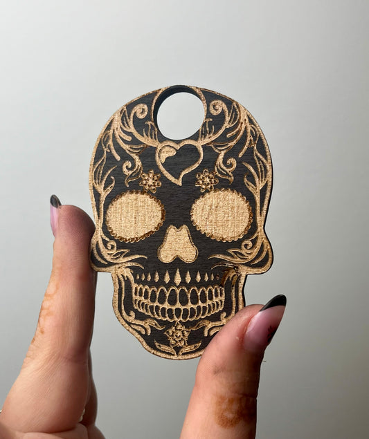Wooden skull sphere stand