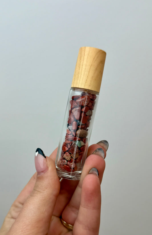 Red jasper chip roller bottle