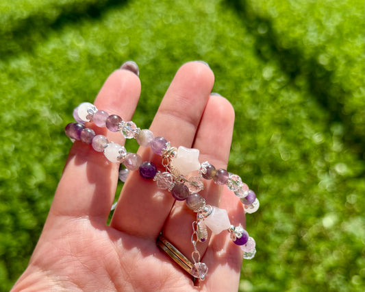 Amethyst rose quartz star charm bracelets