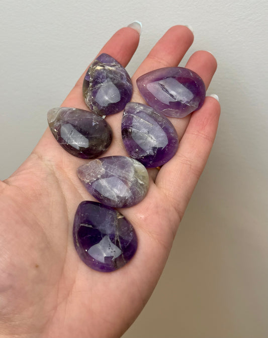 Amethyst teardrop cabochon carvings ￼