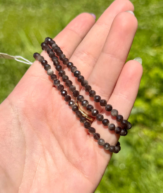 4mm faceted silver sheen obsidian bracelets